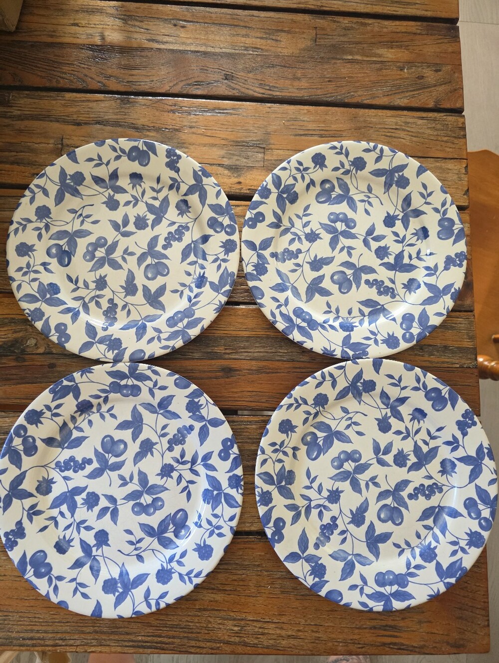 Vintage Century Stoneware Blueberry Hill Plates - Set of 4 - Blue & White Floral